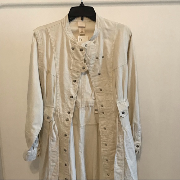 H&M long denim jacket in cream - Picture 3 of 6